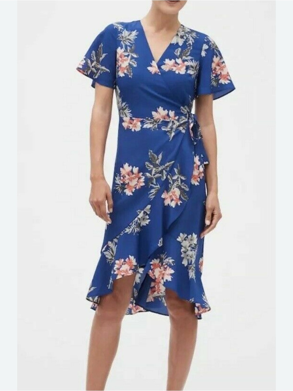 Banana Republic Royal Blue Floral Wrap Dress